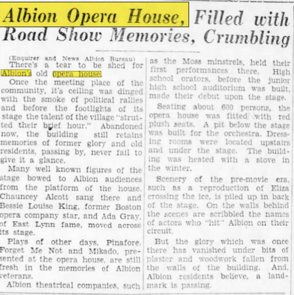 Albion Opera House - Aug 1933 Building In Disrepair (newer photo)